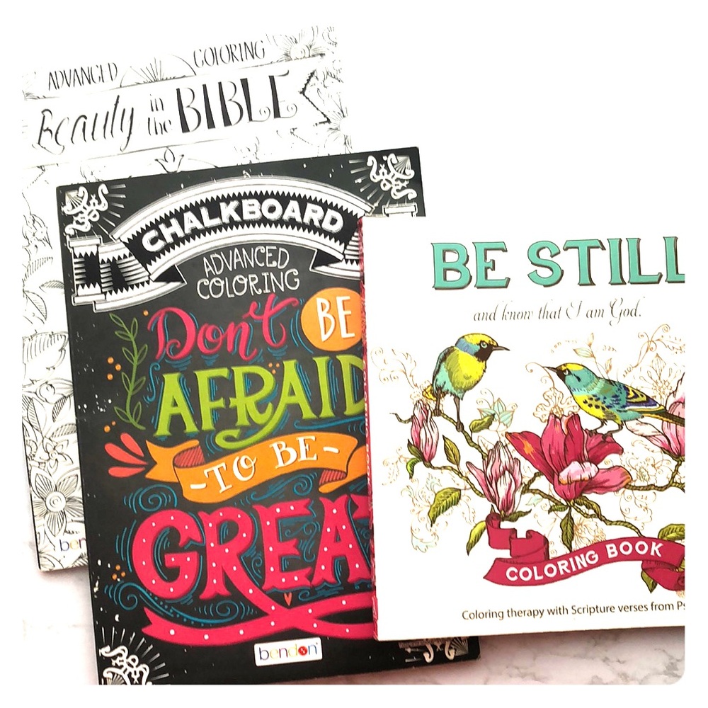 3 Adult coloring books. Two are faith based.